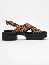 Immaculate Vegan - Prologue Shoes Lungo Leopard Cross‑Strap Wedge Sandal (Women)