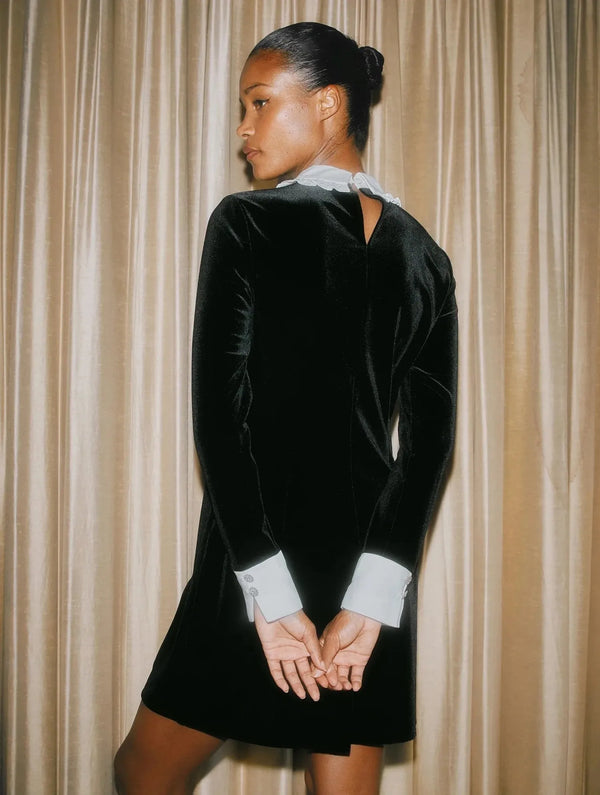 Albaray Contrast Collar & Cuff Velvet Dress
