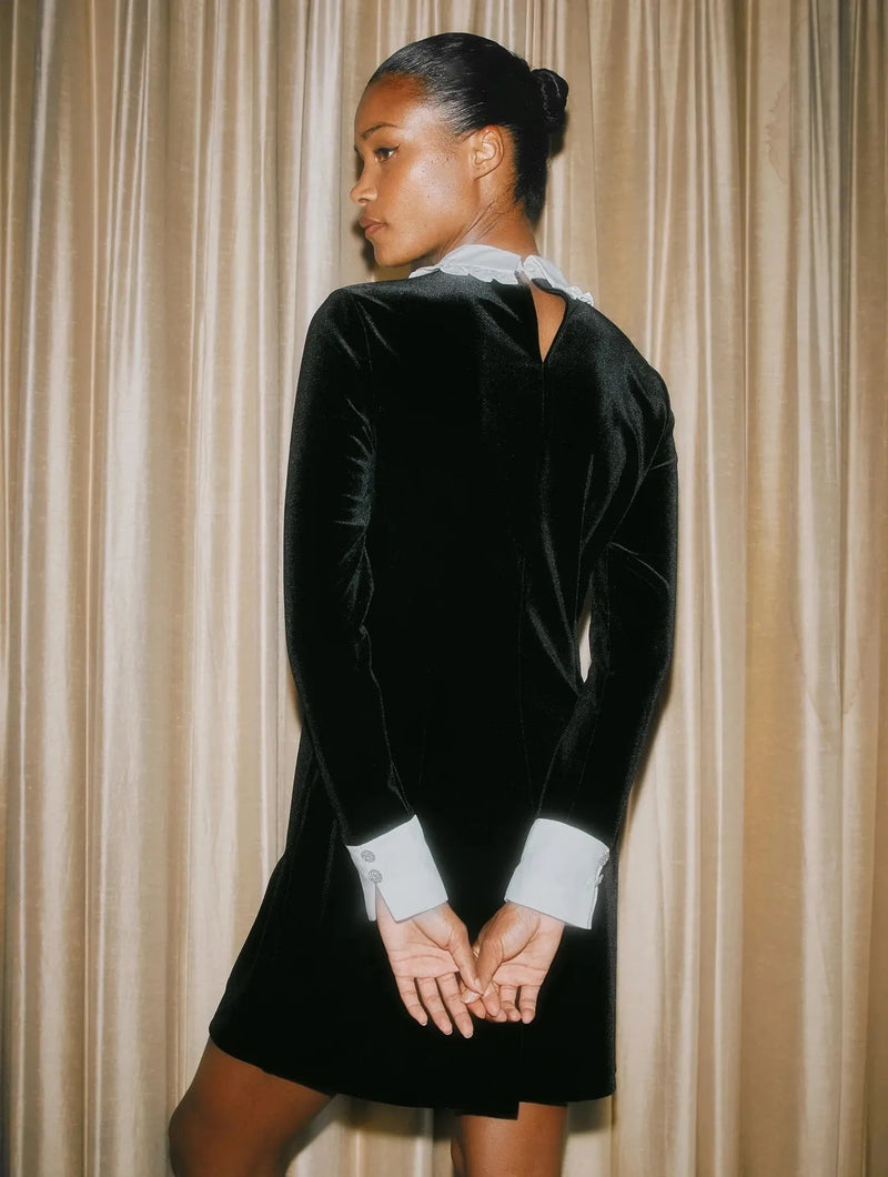 Albaray Contrast Collar & Cuff Velvet Dress