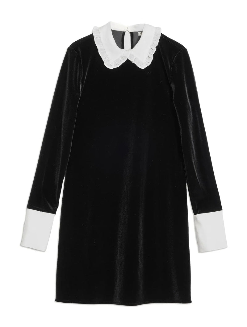 Albaray Contrast Collar & Cuff Velvet Dress
