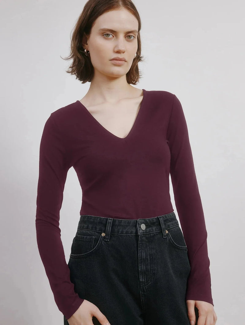 Albaray Burgundy Ponte Deep V Neck Top