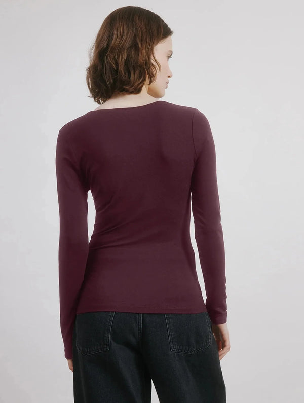 Albaray Burgundy Ponte Deep V Neck Top