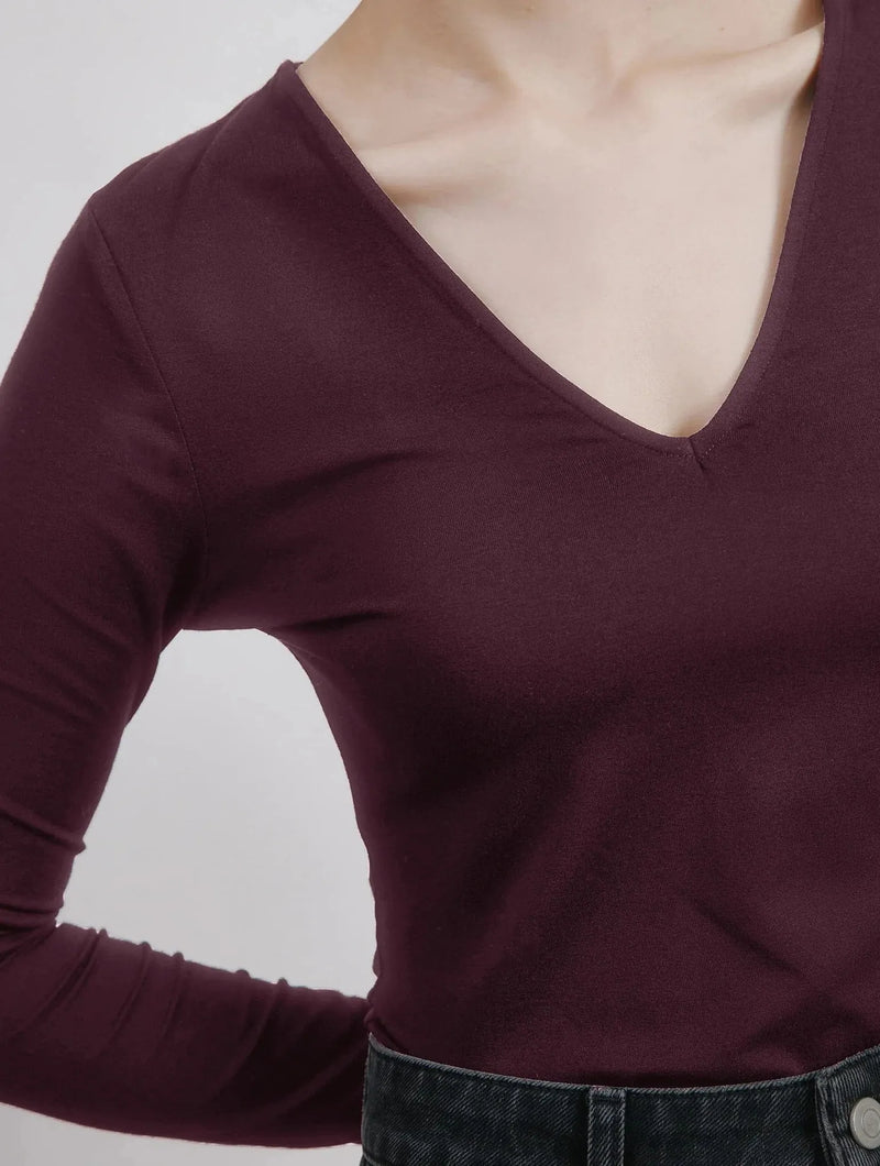 Albaray Burgundy Ponte Deep V Neck Top