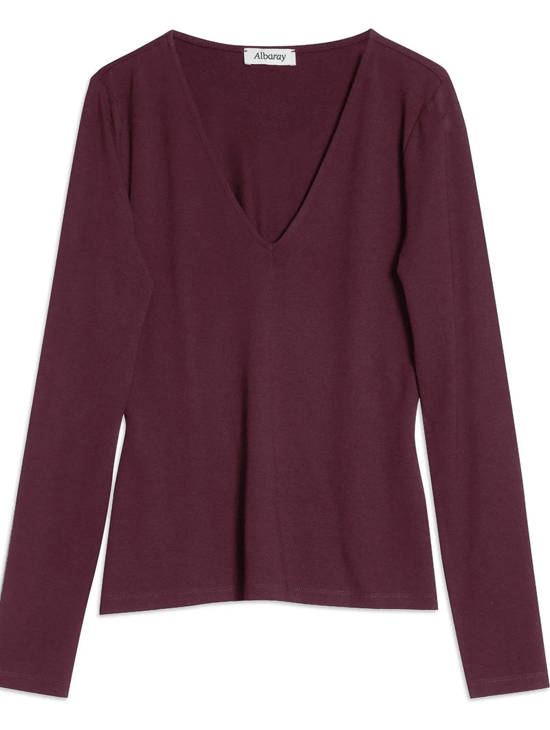 Albaray Burgundy Ponte Deep V Neck Top