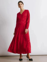 Immaculate Vegan - Albaray Red Jacquard Satin Midi Dress