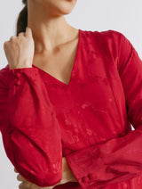 Immaculate Vegan - Albaray Red Jacquard Satin Midi Dress