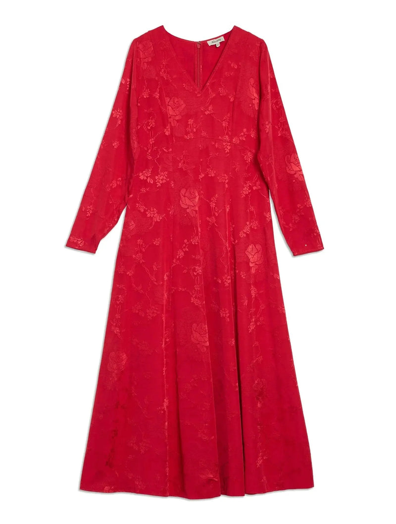 Albaray Red Jacquard Satin Midi Dress