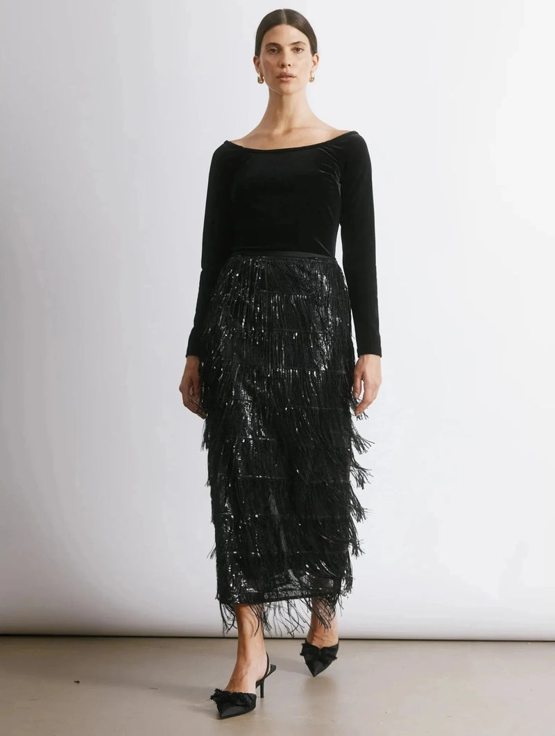 Albaray Sequin Fringe Pencil Skirt