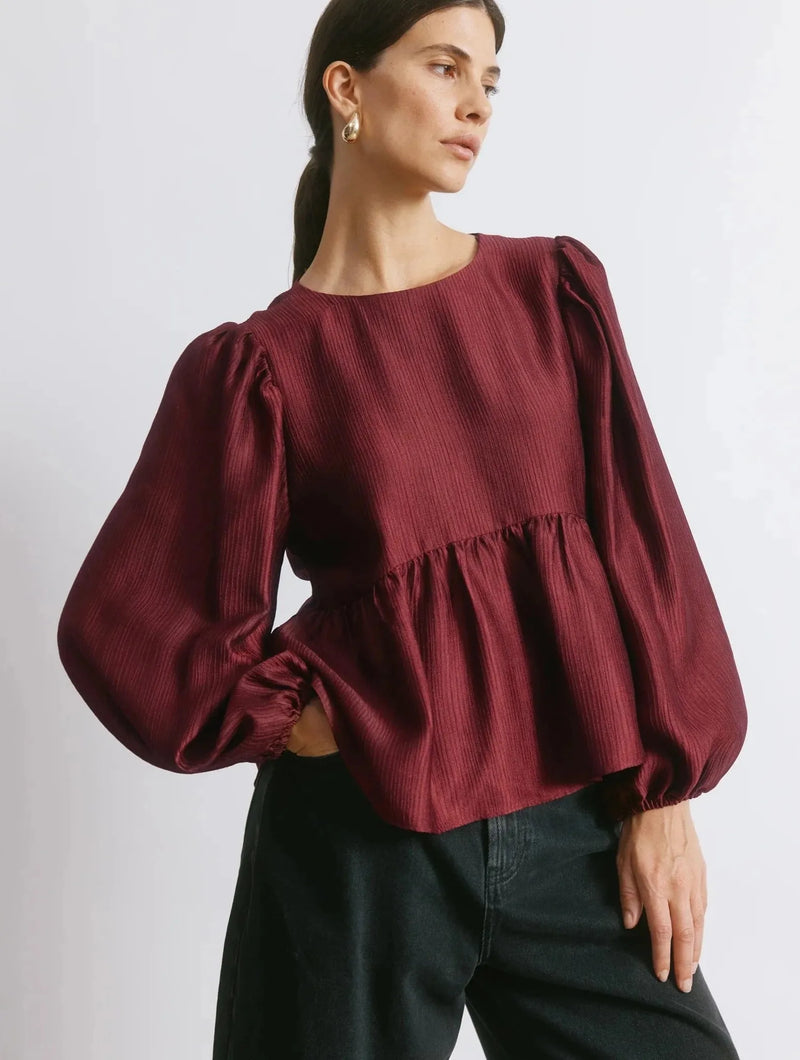 Albaray Burgundy Crinkle Satin Top
