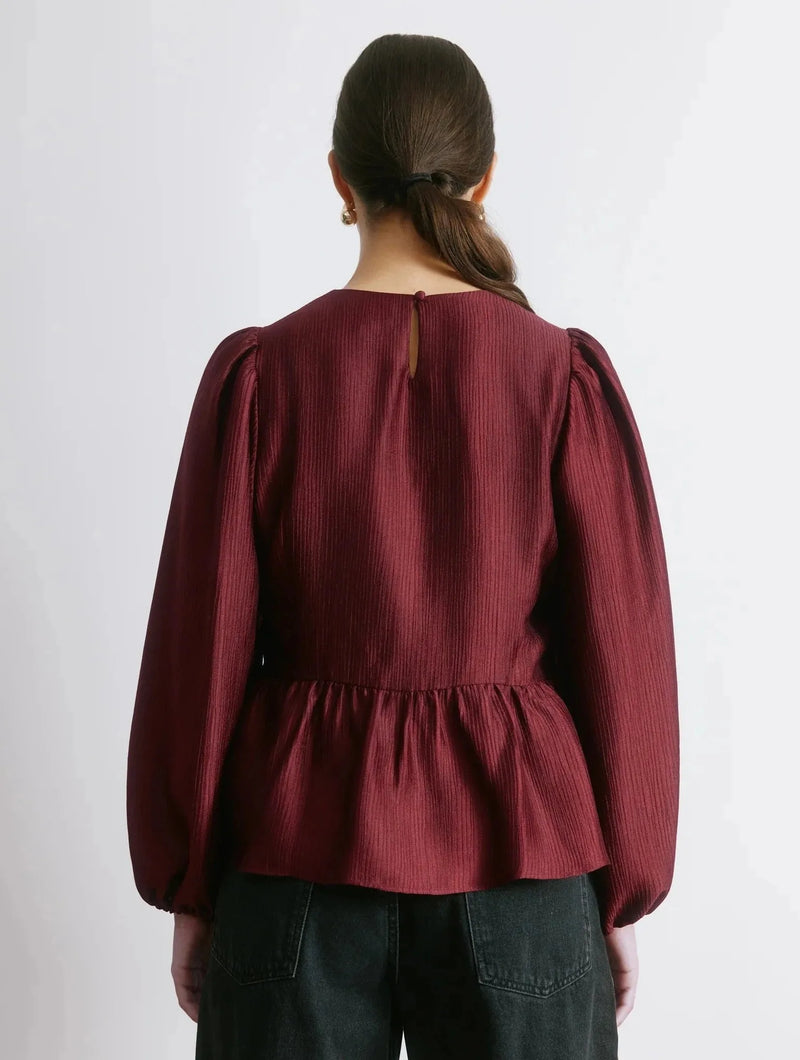 Albaray Burgundy Crinkle Satin Top