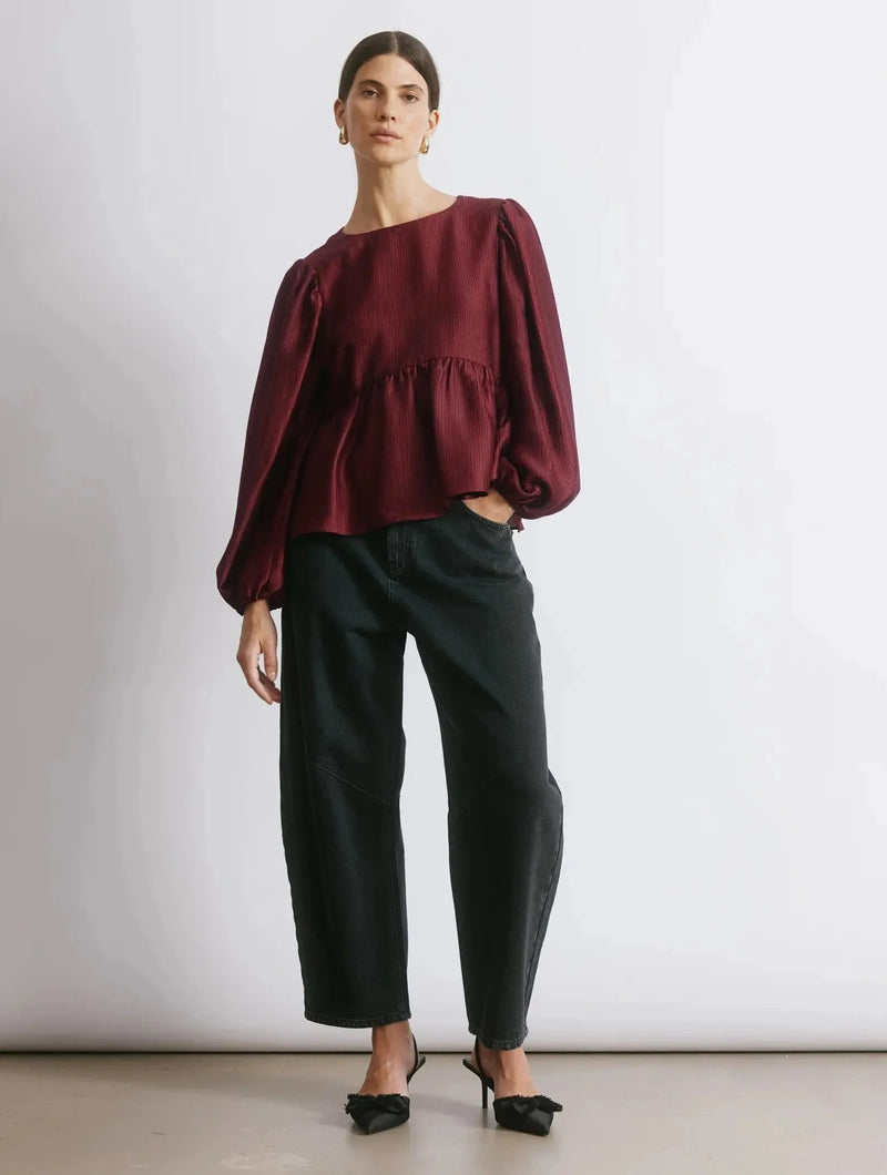 Albaray Burgundy Crinkle Satin Top