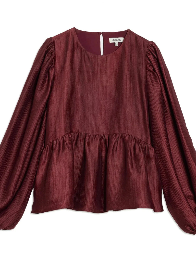 Albaray Burgundy Crinkle Satin Top