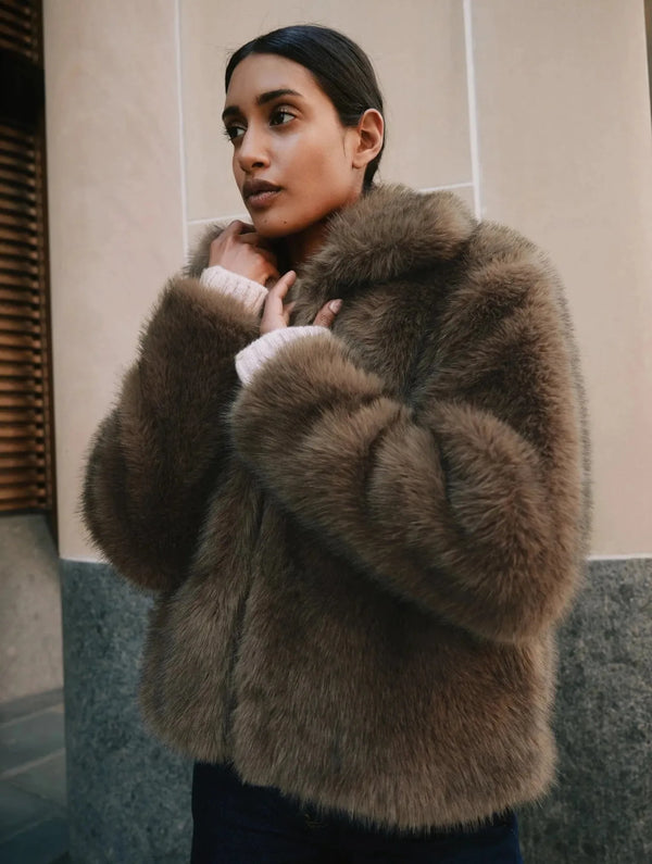 Albaray Brown Faux Fur Jacket