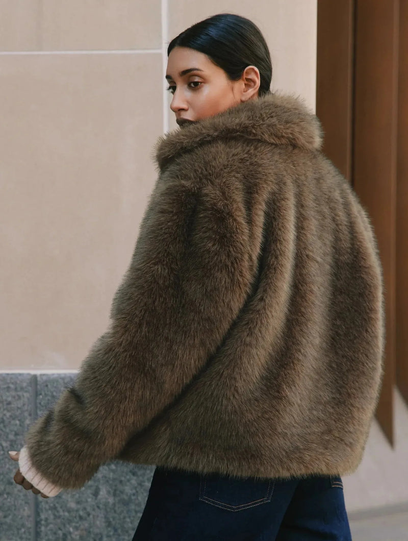 Brown Faux Fur Jacket | Brown – Immaculate Vegan Brown Faux Fur Jacket | Brown – Immaculate Vegan