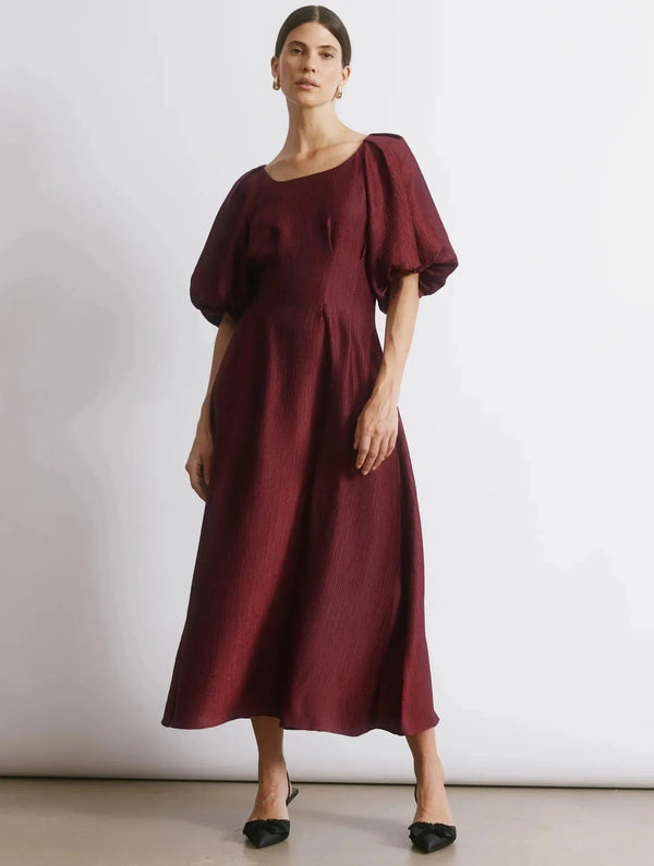 Albaray Burgundy Crinkle Satin Midi Dress