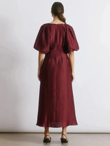 Immaculate Vegan - Albaray Burgundy Crinkle Satin Midi Dress