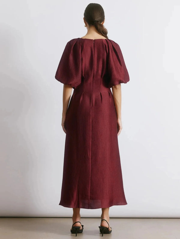 Albaray Burgundy Crinkle Satin Midi Dress