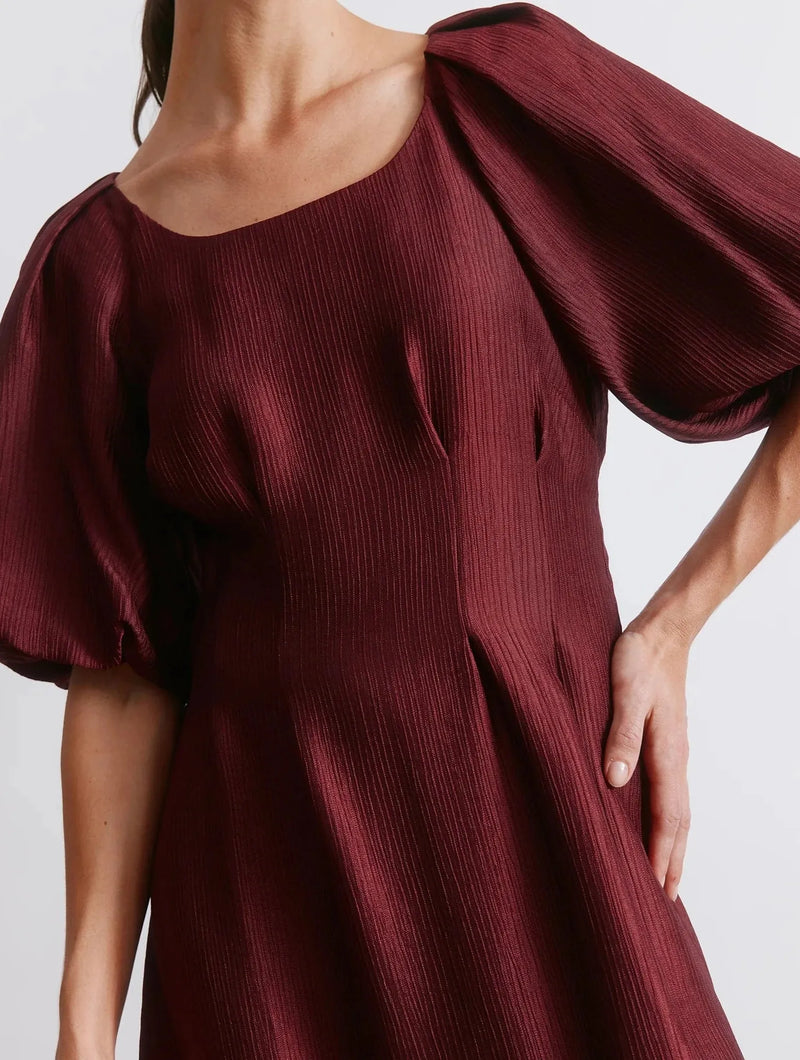Albaray Burgundy Crinkle Satin Midi Dress