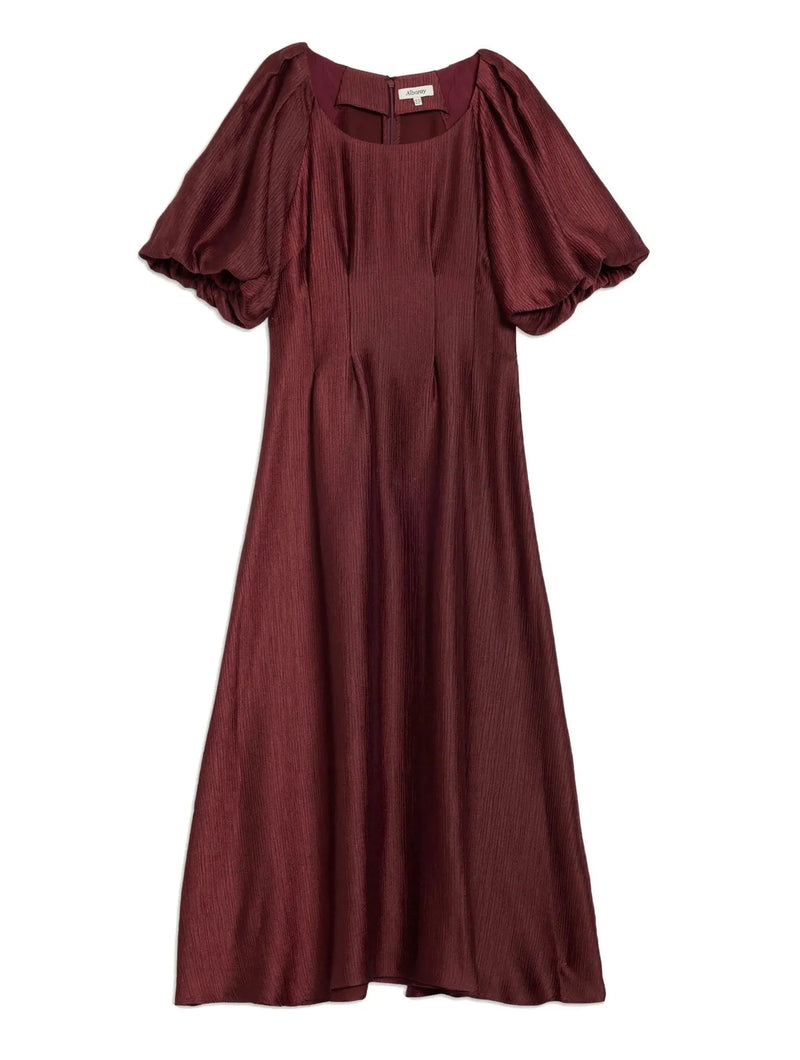 Albaray Burgundy Crinkle Satin Midi Dress
