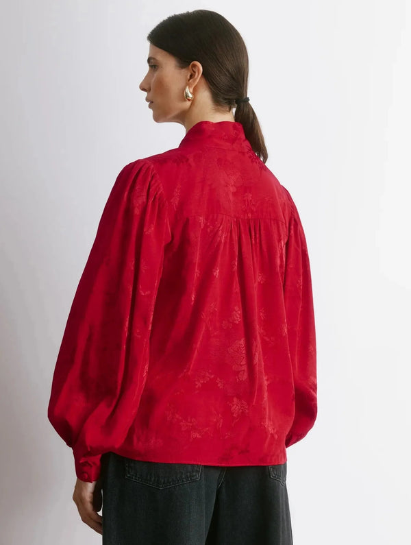 Albaray Red Jacquard Satin Tie Neck Blouse