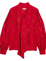 Immaculate Vegan - Albaray Red Jacquard Satin Tie Neck Blouse
