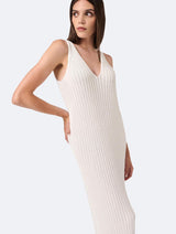 Immaculate Vegan - Mila.Vert Knitted ribbed V-neck dress White / XS