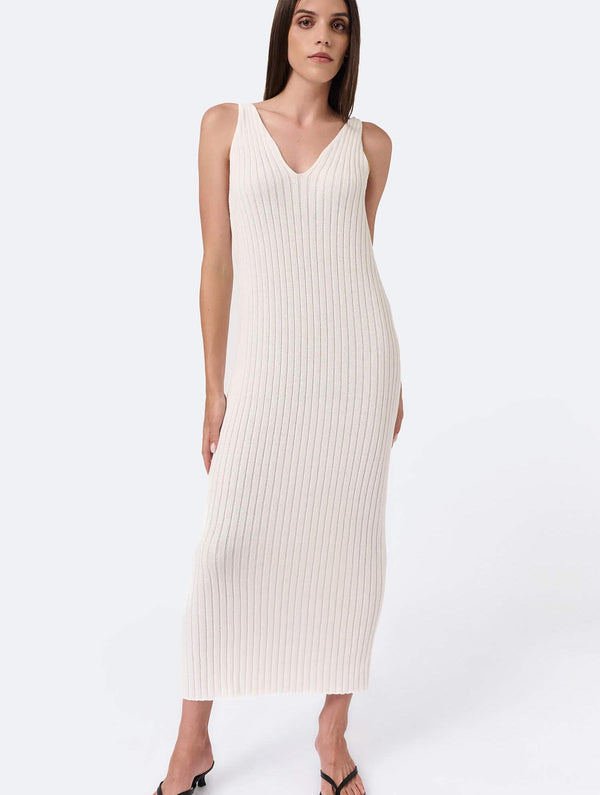 Mila.Vert Knitted ribbed V-neck dress