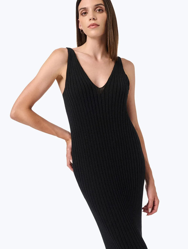 Mila.Vert Knitted ribbed V-neck dress Black / XS