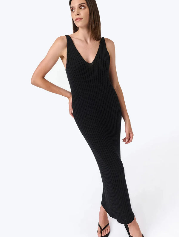 Mila.Vert Knitted ribbed V-neck dress