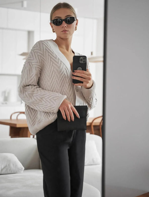 Mila.Vert Knitted herringbone line cardigan