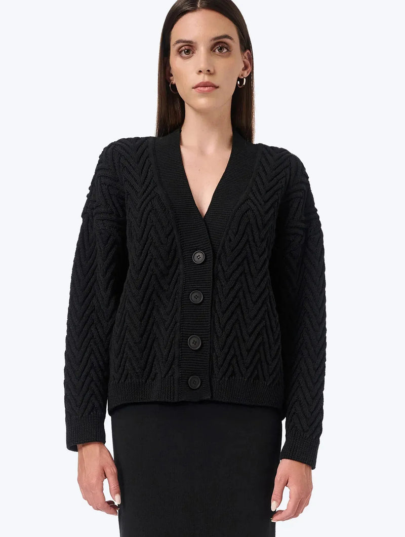 Mila.Vert Knitted herringbone line cardigan Black / L-XL