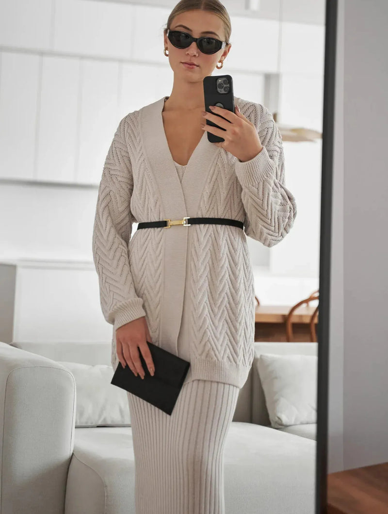 Mila.Vert Knitted long herringbone line cardigan