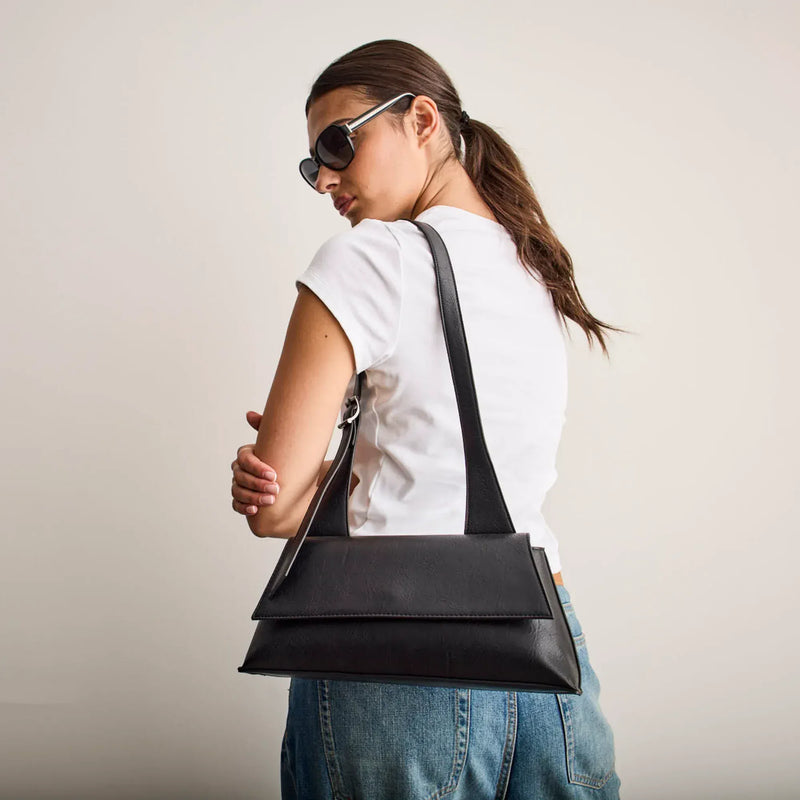 SKYLA SOFIA Vegan Baguette Shoulder Bag - Black