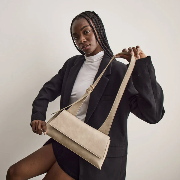 SKYLA SOFIA Vegan Baguette Shoulder Bag - Sand
