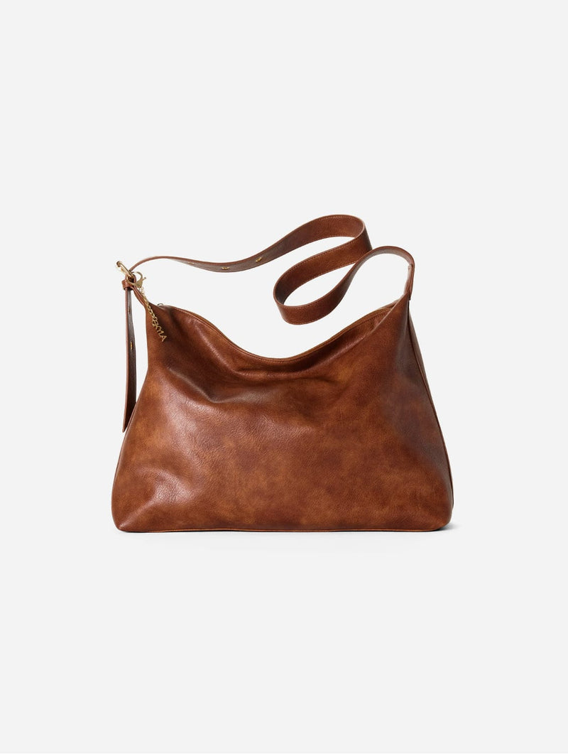 SKYLA Valerie Vegan Leather Crossbody Hobo Bag | Cognac