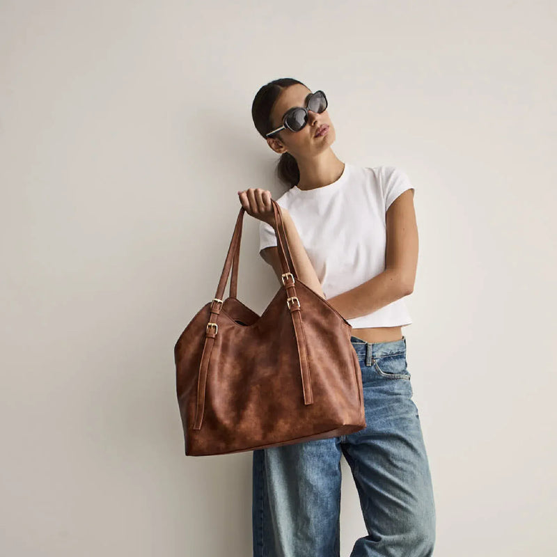 SKYLA BASIA Vegan Slouchy Tote Bag - Cognac