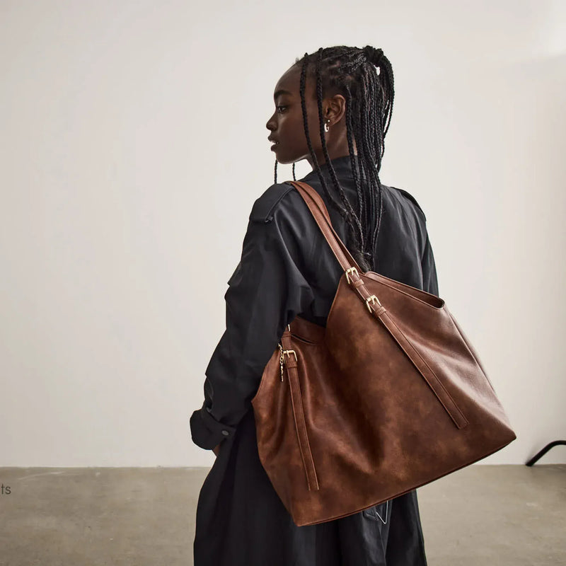 SKYLA BASIA Vegan Slouchy Tote Bag - Cognac