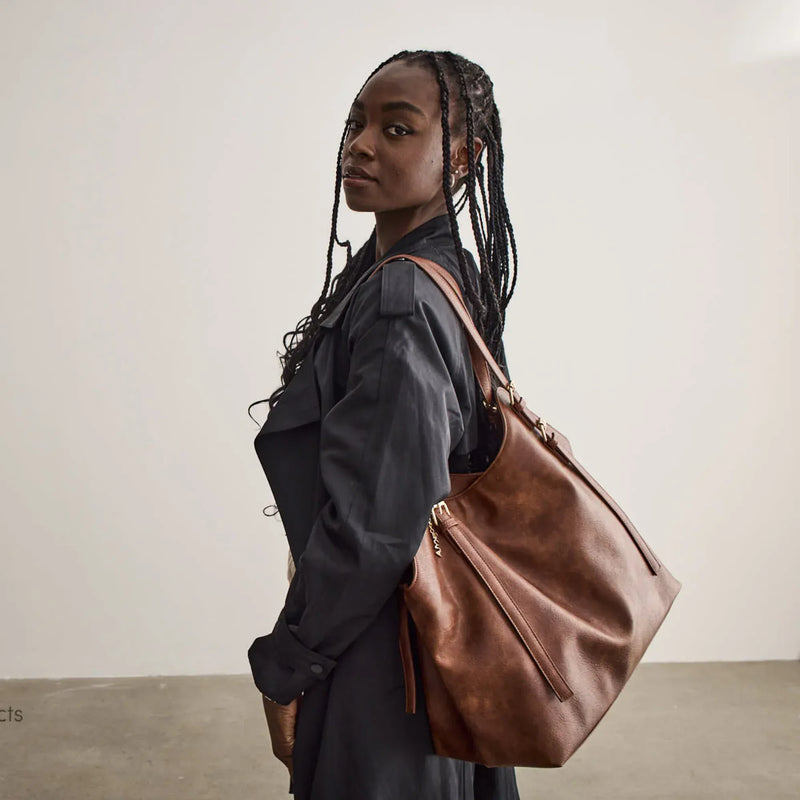 SKYLA BASIA Vegan Slouchy Tote Bag - Cognac