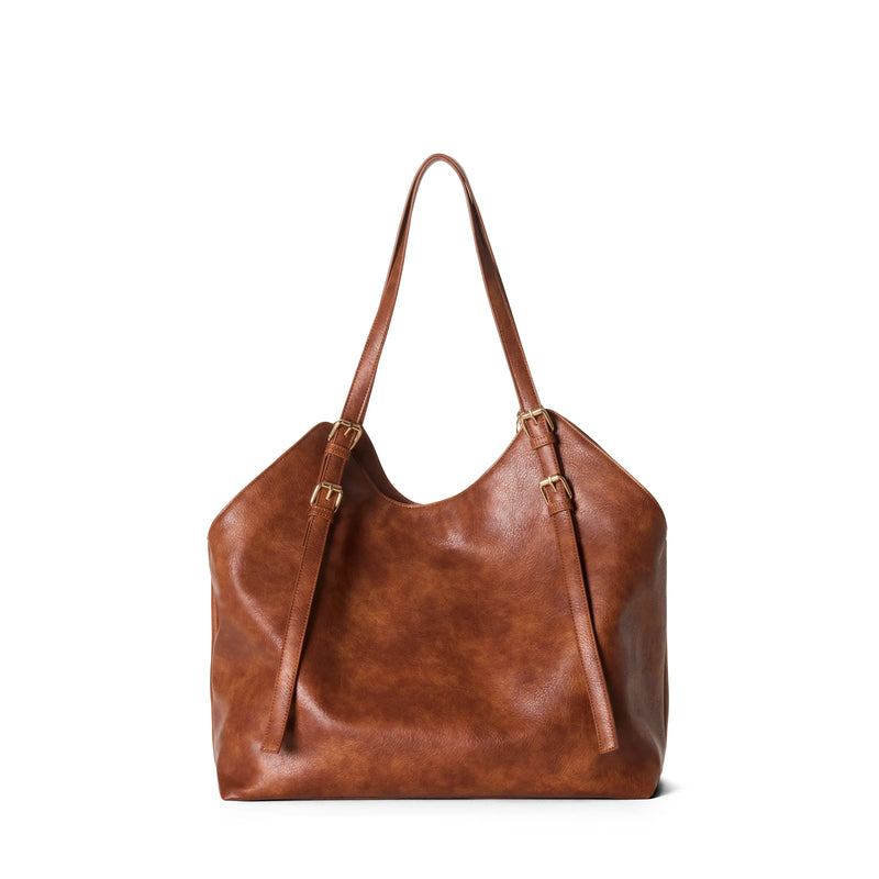 SKYLA BASIA Vegan Slouchy Tote Bag - Cognac