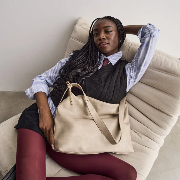 SKYLA VALERIE Vegan Crossbody Hobo Bag - Sand