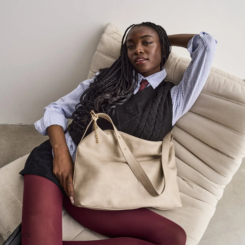 SKYLA VALERIE Vegan Crossbody Hobo Bag - Sand