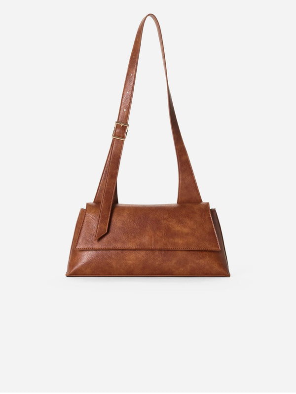SKYLA Sofia Vegan Leather Baguette Shoulder Bag | Cognac
