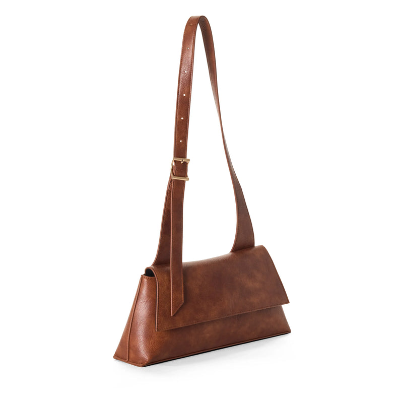 SKYLA SOFIA Vegan Baguette Shoulder Bag - Cognac
