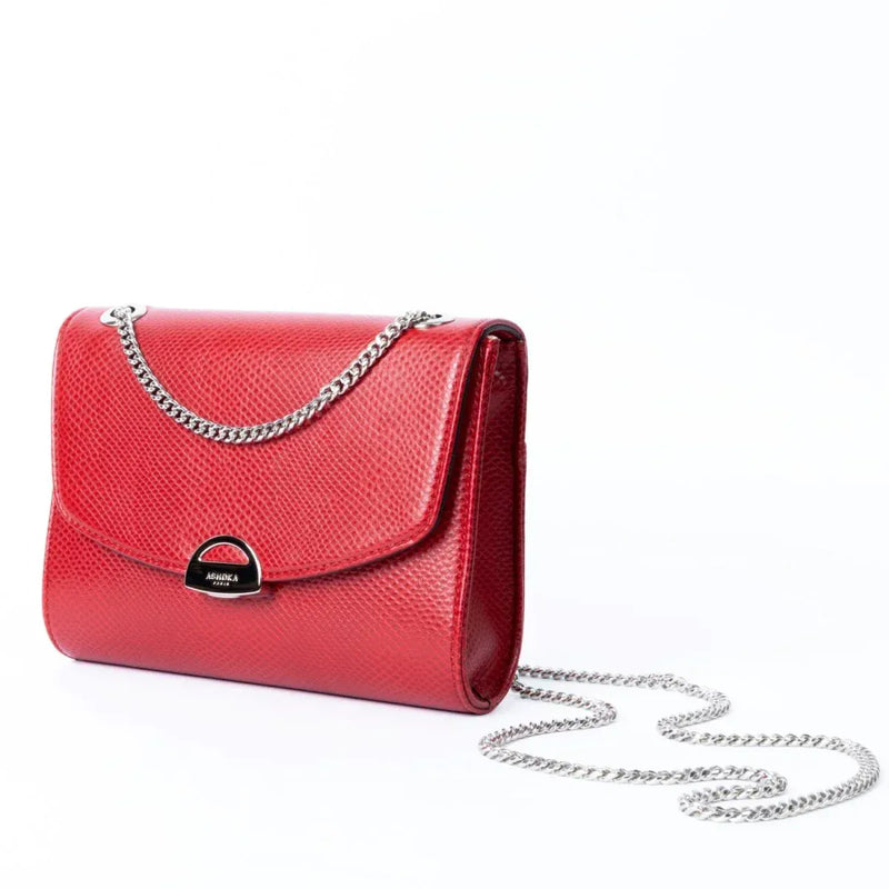 ASHOKA Paris Apple Leather Mini Paname Lizard Vegan Shoulder Bag | Red