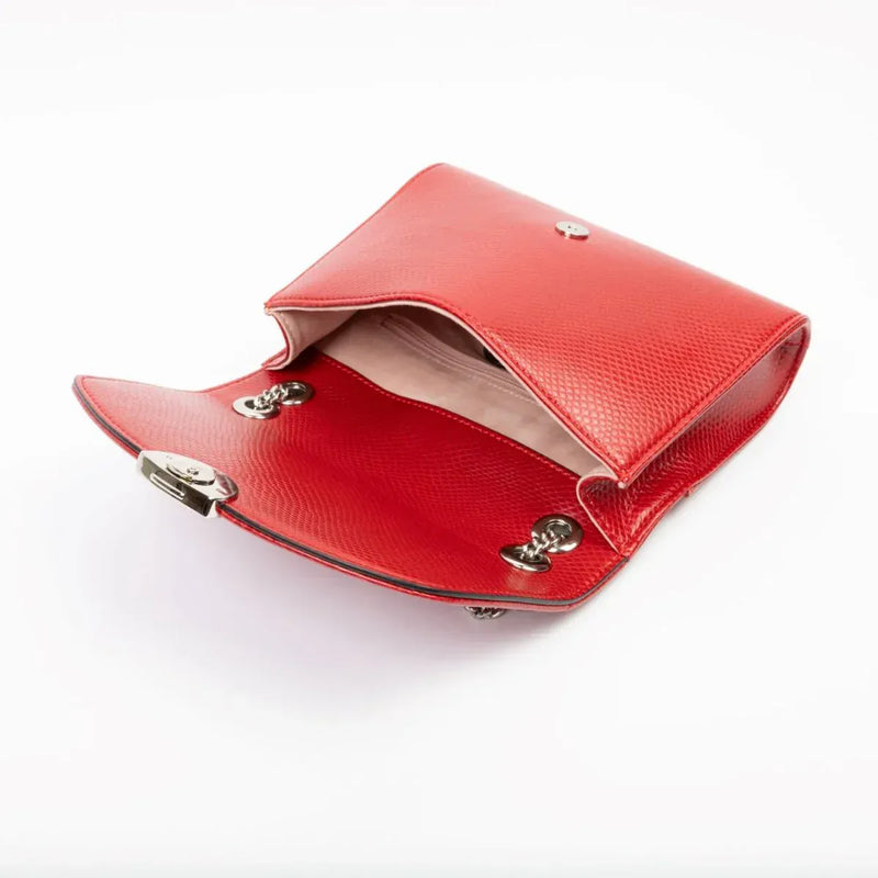 ASHOKA Paris Apple Leather Mini Paname Lizard Vegan Shoulder Bag | Red