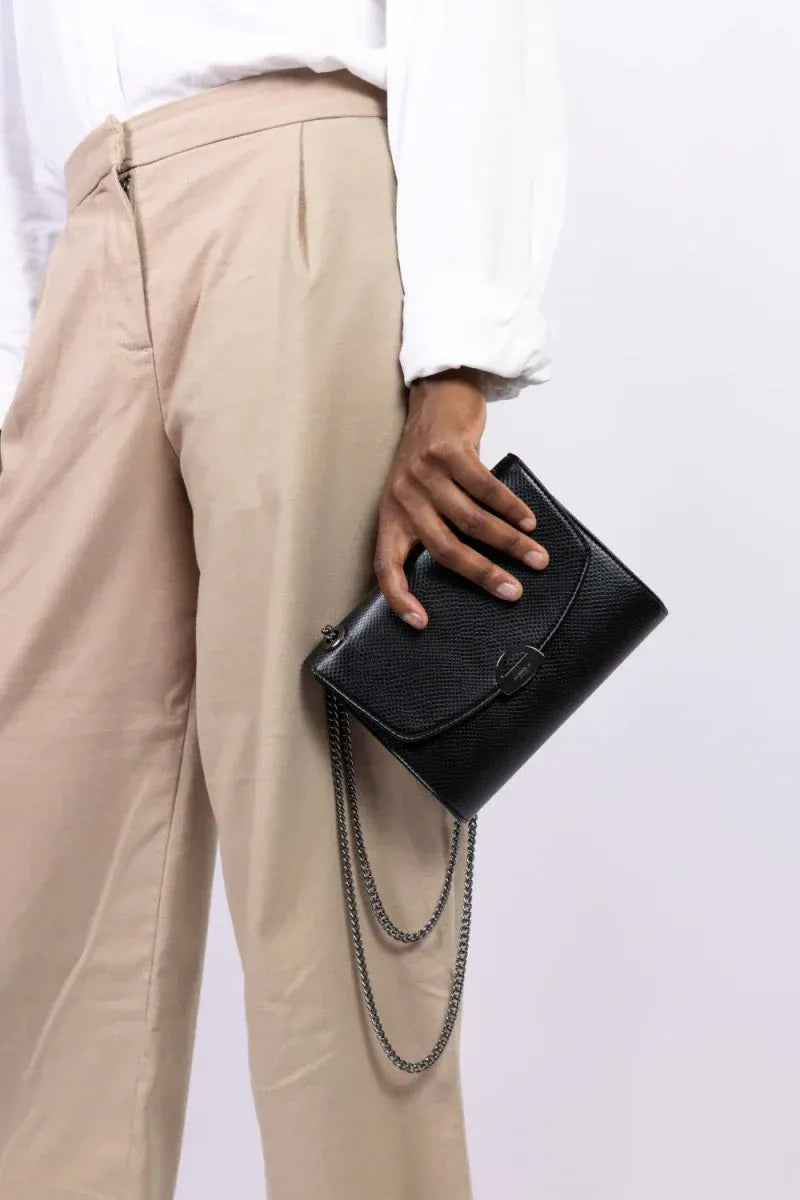 ASHOKA Paris Apple Leather Mini Paname Vegan Shoulder Bag | Black