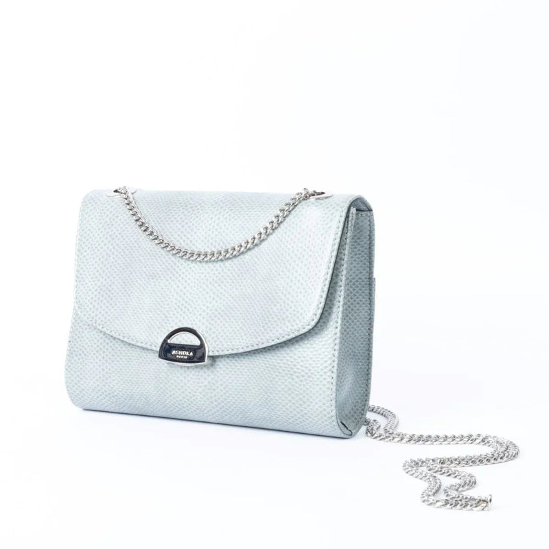 ASHOKA Paris Apple Leather Mini Paname Lizard Vegan Shoulder Bag | Blue Grey