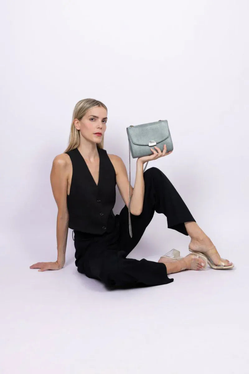 ASHOKA Paris Apple Leather Mini Paname Lizard Vegan Shoulder Bag | Blue Grey