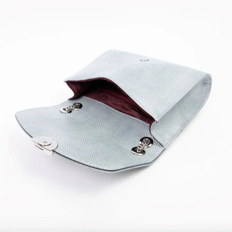 ASHOKA Paris Apple Leather Mini Paname Lizard Vegan Shoulder Bag | Blue Grey