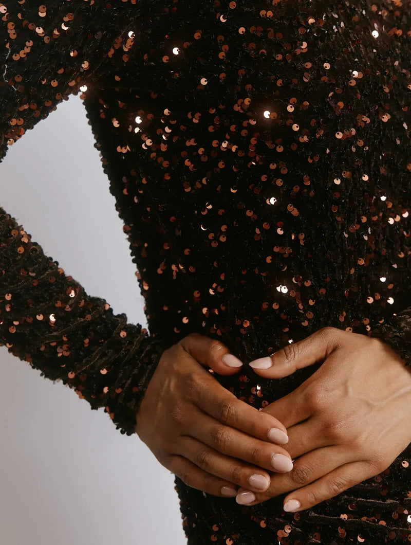 Albaray Velvet & Sequin Square Neck Dress